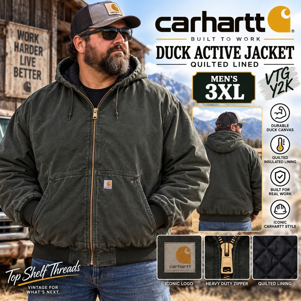 VTG Y2K Carhartt Men 3XL Black Duck Canvas Quilted Hooded Active Jacket Workwear